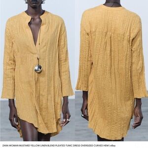 Zara ZW Collection Tunic Mustard Yellow Linen Blend Dress. NWT Size XS/S.
